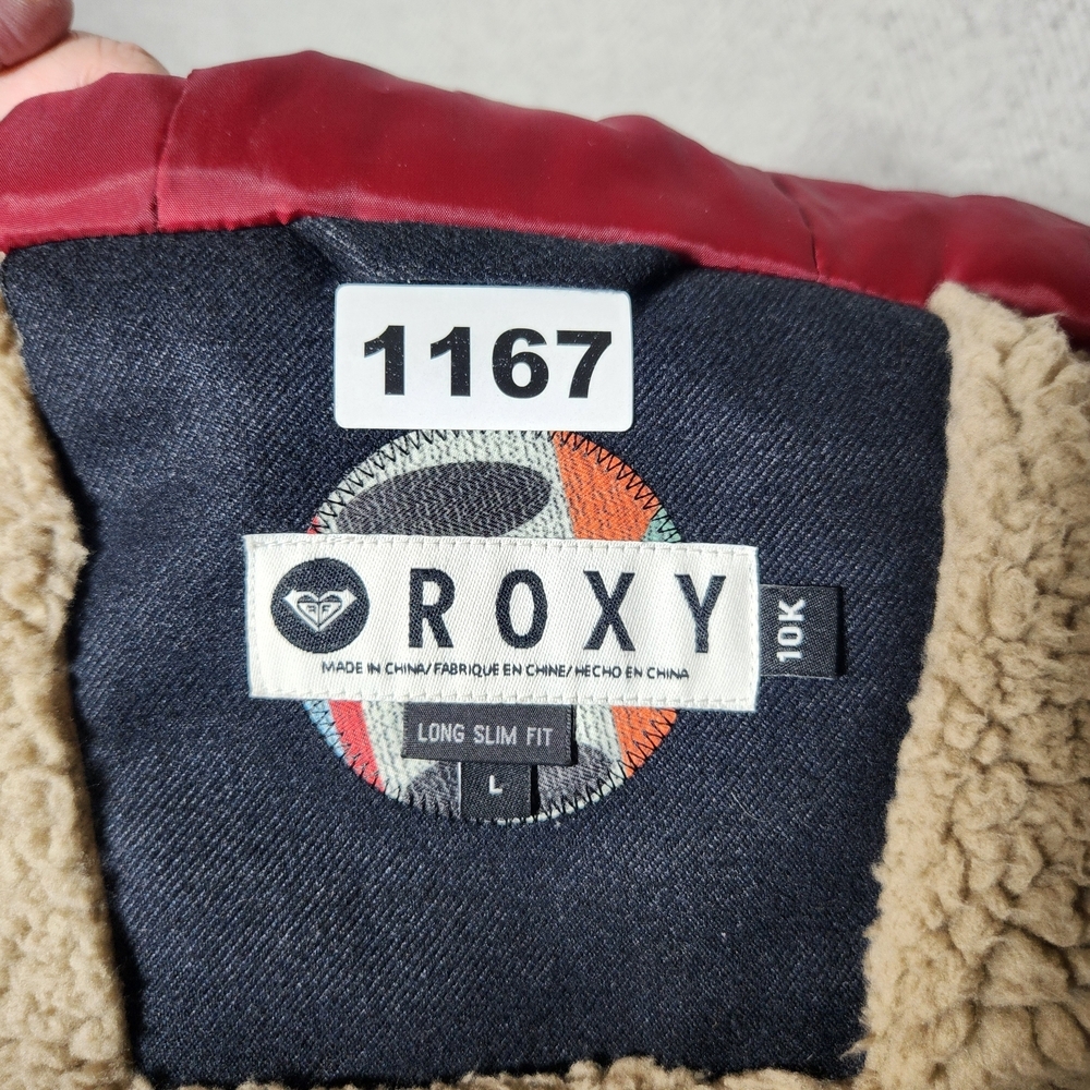 Roxy Size L Long Slim Fit Ski Snowboard 10K Sherpa Inside Blue Red Hooded Jacket - Picture 4 of 15